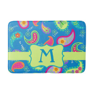 Tapete De Banheiro Padrão de Paisley Moderno do Monograma Azul Teal