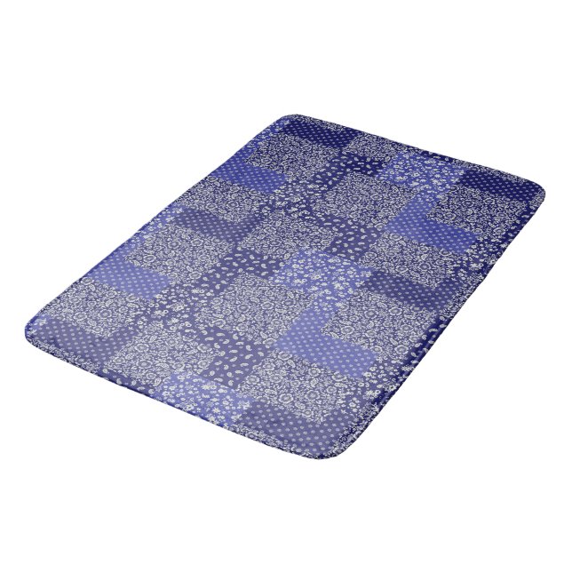 Tapete De Banheiro Padrão de patch Shades Chintz de Bolinhas Azul (Angulado)