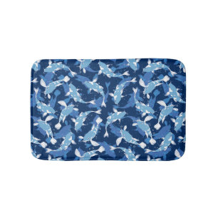 Tapete De Banheiro Padrão de Peixe Koi Azul