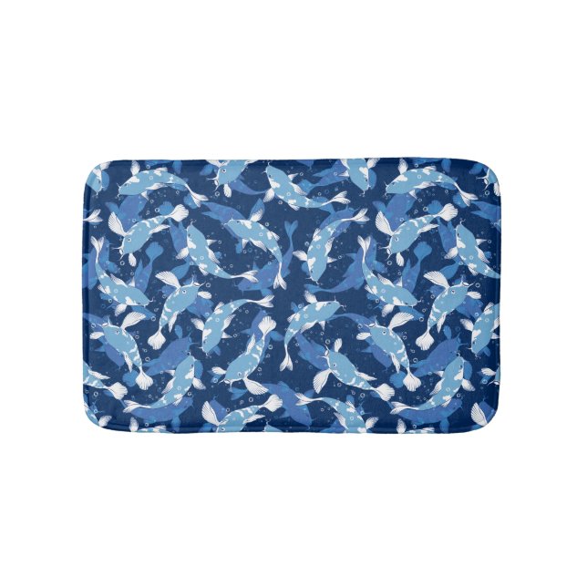 Tapete De Banheiro Padrão de Peixe Koi Azul (frente)