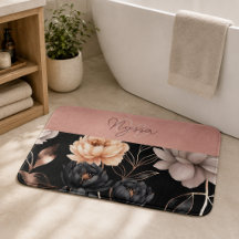 Padrão de Rosas Florais Pretas Elegantes Monograma