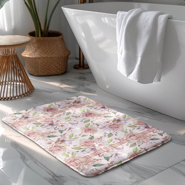 Tapete De Banheiro Padrão de rosas rosa pastoso de vindima (Criador carregado)