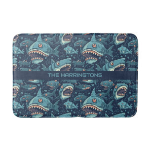 Tapete De Banheiro Padrão de Sharks de Nome Personalizado