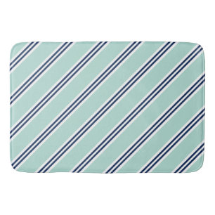 Tapete De Banheiro Padrão de Stripes de Pré-Disquete Mint e Azul