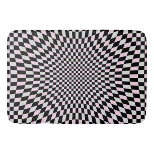 Tapete De Banheiro Padrão de Tabuleiro de Xadrez Trippy Rosa Preto Ci