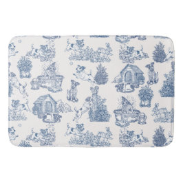Tapete De Banheiro Padrão de Toile Francesa Azul com Jack Russell