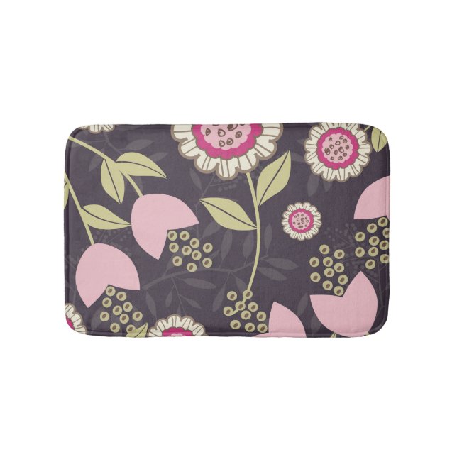 Tapete De Banheiro Padrão de Tulipas Flóridas Rosa Grande Moderno (frente)