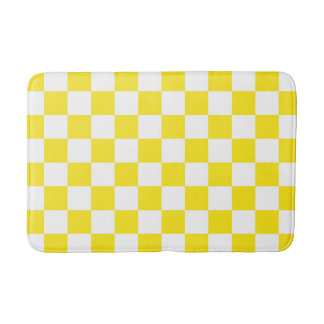 Tapete De Banheiro Padrão de Xadrez Amarelo e Branco