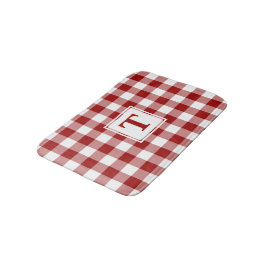 Tapete De Banheiro Padrão de Xadrez de Gingham Branco Vermelho com Mo