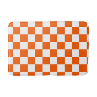 Tapete De Banheiro Padrão de Xadrez Laranja e Branco