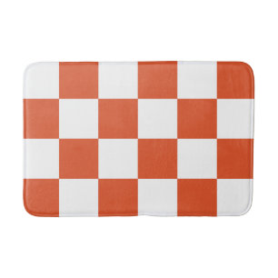 Tapete De Banheiro Padrão de Xadrez Laranja e Branco