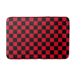 Tapete De Banheiro Padrão de Xadrez Vermelho e Preto