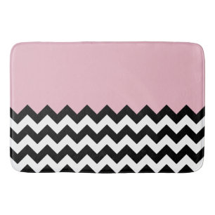 Tapete De Banheiro Padrão de ziguezague preto e branco, Chevron, rosa
