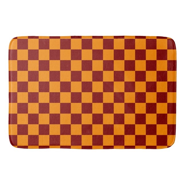 Tapete De Banheiro Padrão do quadro de verificação vermelho + laranja (Frente)
