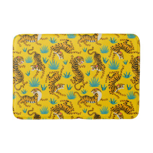 Tapete De Banheiro Padrão Dourado de Tigre Asiático