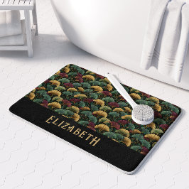 Tapete De Banheiro Padrão Elegante de Ginkgo Monograma Tons de Joias 
