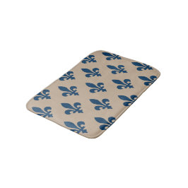 Tapete De Banheiro Padrão Fleur de Lis, Azul Real Francês no Creme