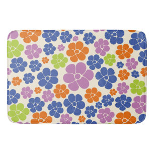 Tapete De Banheiro Padrão Flor - Azul, Laranja, Roxo, Verde