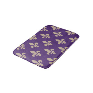 Tapete De Banheiro Padrão Flor de Lis, Creme Real Francês no Roxo
