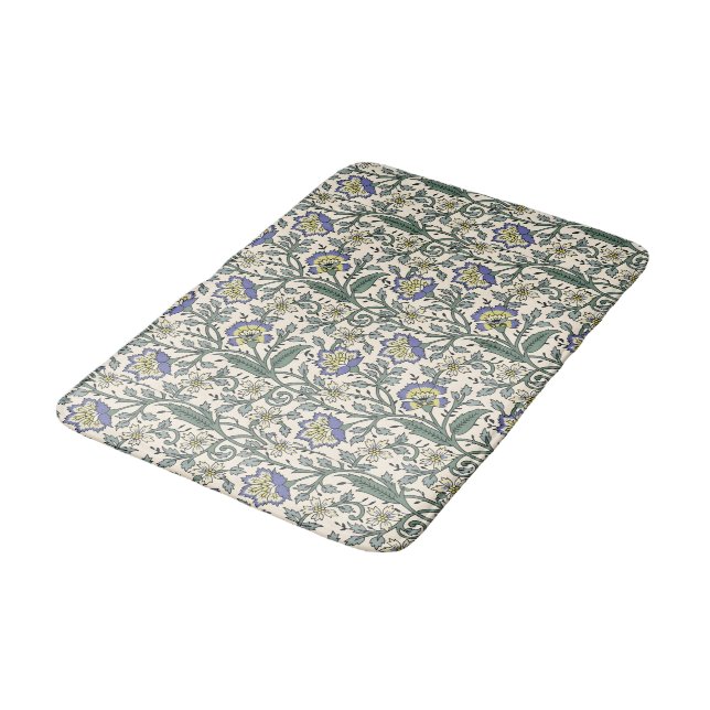 Tapete De Banheiro Padrão floral azul, amarelo e branco contínuo (Angulado)