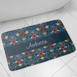 Tapete De Banheiro Padrão Floral Azul de Arte Popular Escandinava