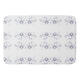 Tapete De Banheiro Padrão Floral Azul e Branco Desbotado