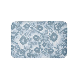 Tapete De Banheiro Padrão Floral Cinza Azul Elegante