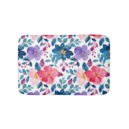 Tapete De Banheiro Padrão Floral Cor-de-Rosa Púrpura Azul Marinho Mod