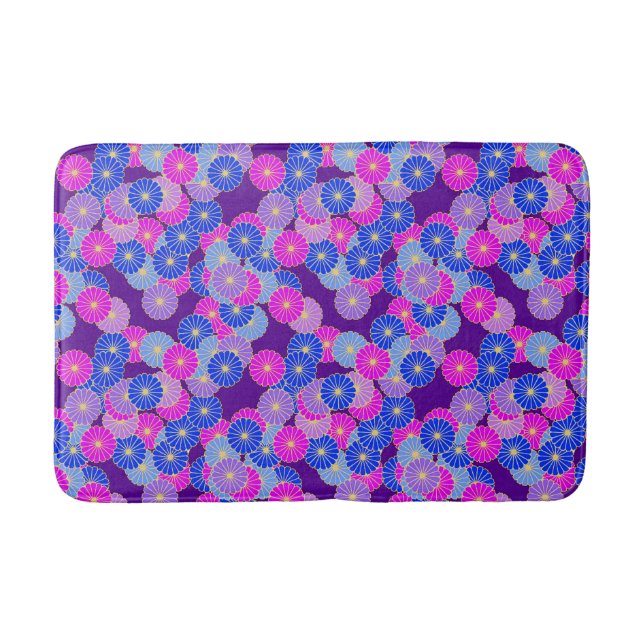 Tapete De Banheiro Padrão floral de Art Deco - violeta, azul e roxo (Frente)