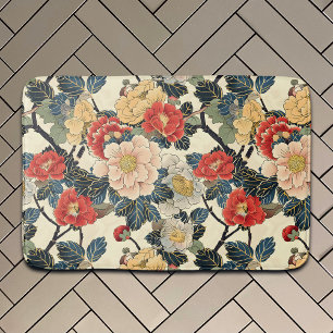 Tapete De Banheiro Padrão Floral de Arte Ukiyo-E Japonês