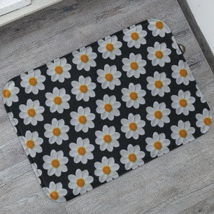 Tapete De Banheiro Padrão Floral de Dahlia Branca em Preto
