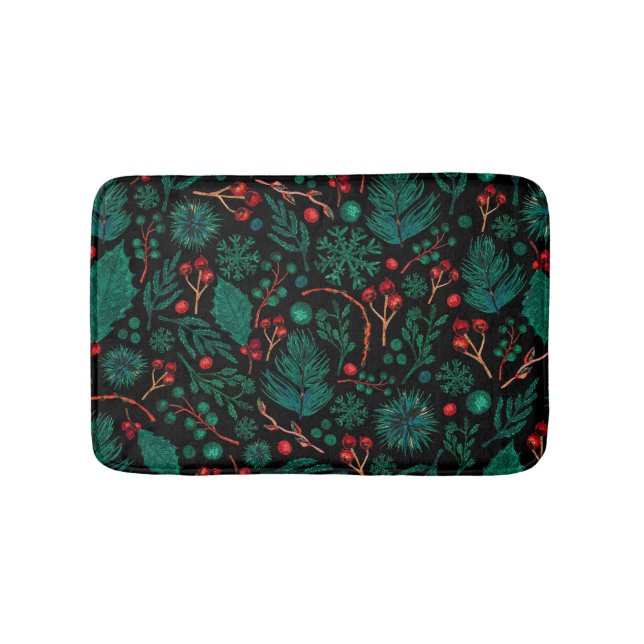 Tapete De Banheiro Padrão Floral de Natal de Aquarela | Bath Mat (frente)