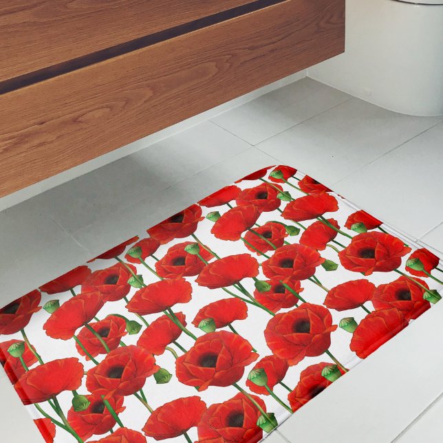 Tapete De Banheiro Padrão Floral de Papas Vermelhas (Red Poppy Pattern Bath Mat)