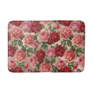 Tapete De Banheiro Padrão Floral de Vintage Vermelho Rosa Rosa Dourad