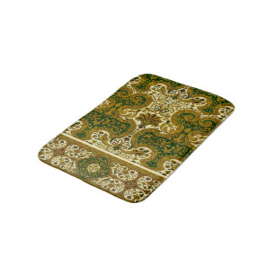 Tapete De Banheiro Padrão Floral Dourado e Verde Vintage