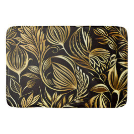 Tapete De Banheiro Padrão Floral Dourado No Preto
