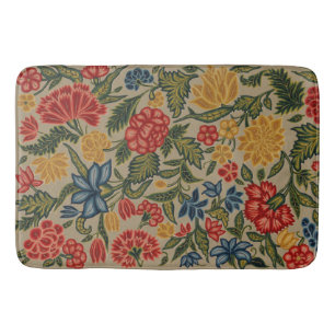 Tapete De Banheiro Padrão Floral em Crewel Vintage Vermelho e Dourado