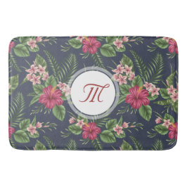 Tapete De Banheiro Padrão Floral Hibiscus Monograma Bath Mat
