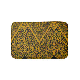 Tapete De Banheiro Padrão Floral Indígena Dourado e Preto Vintage