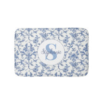 Padrão Floral Monograma Francês Toile Azul Nome