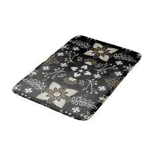 Tapete De Banheiro Padrão floral preto e branco ornamentado