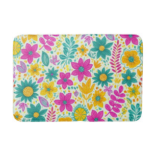 Tapete De Banheiro Padrão Floral Retro Colorido Vibrante Flor Margari