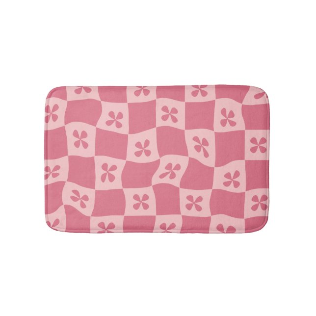 Tapete De Banheiro Padrão Floral Retro-Rosa Verificado (frente)