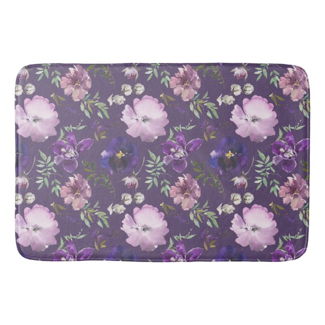 Tapete De Banheiro Padrão Floral Roxo Elegante (Frente)