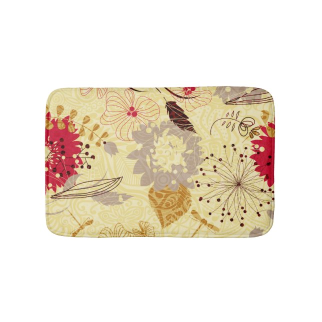 Tapete De Banheiro Padrão Floral Rustic Retro Beige E Vermelho (frente)