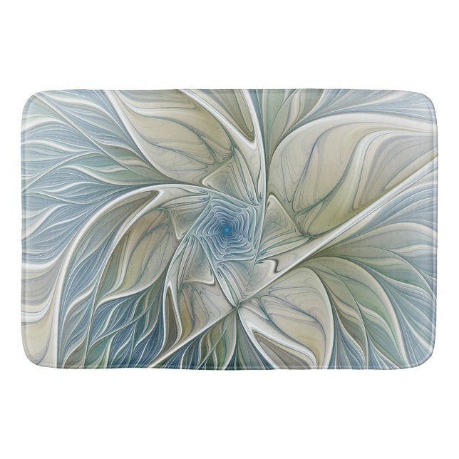 Tapete De Banheiro Padrão Floral Sonho Abstrato Caqui Azul Fractal (Frente)