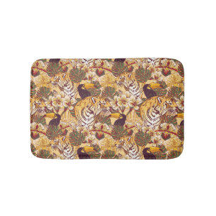 Tapete De Banheiro Padrão Floral Tropical Com Tigre