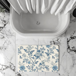 Tapete De Banheiro Padrão Floral Vintage Azul