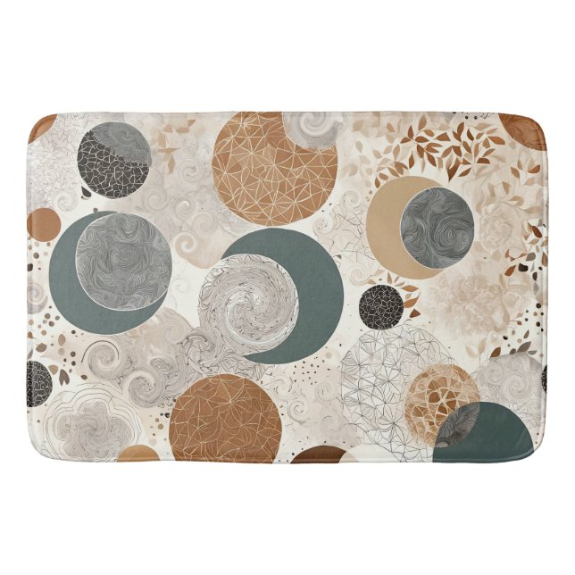 Tapete De Banheiro Padrão Geométrico Abstrato de Círculo Boho Neutro (Frente)