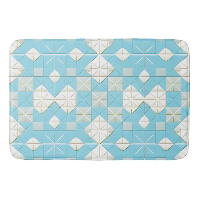 Tapete De Banheiro Padrão Geométrico Azul e Branco (Frente)